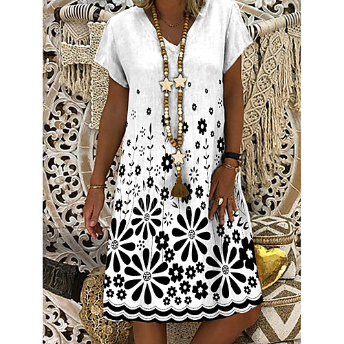 

Women's A-Line Dress Knee Length Dress - Short Sleeves Geometric Print Summer Casual Daily 2020 White M L XL XXL XXXL