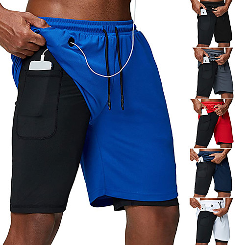 

Men's Running Shorts Athletic Bottoms 2 in 1 with Phone Pocket Liner Fitness Gym Workout Marathon Running Active Training Quick Dry Breathable Moisture Absorbent Sport Solid Colored Navy White