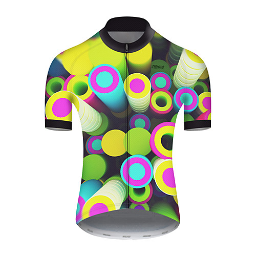 

21Grams Men's Short Sleeve Cycling Jersey Summer Nylon Polyester Green / Yellow Polka Dot Gradient 3D Bike Jersey Top Mountain Bike MTB Road Bike Cycling Ultraviolet Resistant Quick Dry Breathable