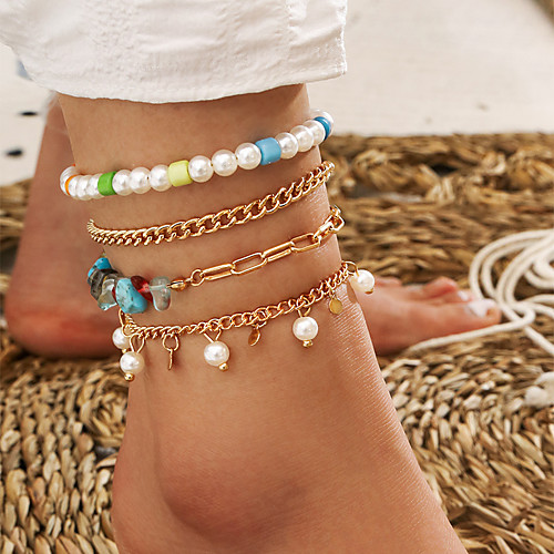 

Leg Chain Classic Natural Holiday Women's Body Jewelry For Holiday Birthday Party Geometrical Stone Alloy Lucky Gold 4 Pieces