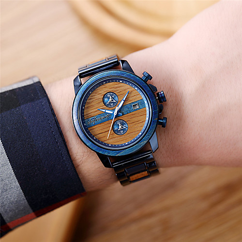 

Men's Sport Watch Quartz Modern Style Stainless Steel Black / Blue Water Resistant / Waterproof Wooden Analog Fashion Cool - Black Blue