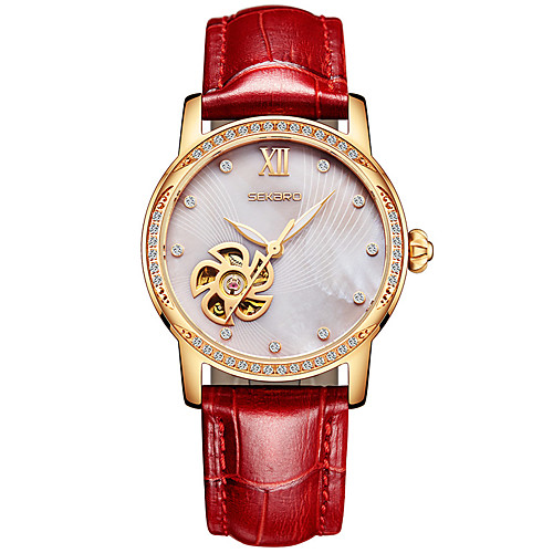 

Women's Mechanical Watch Casual Elegant Genuine Leather Automatic self-winding GoldenRed White Black Water Resistant / Waterproof Analog