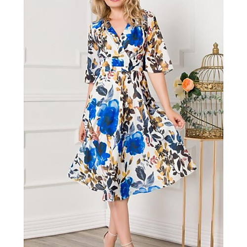 

Women's A-Line Dress Midi Dress - Half Sleeve Floral Summer Casual Daily 2020 Blue M L XL XXL XXXL