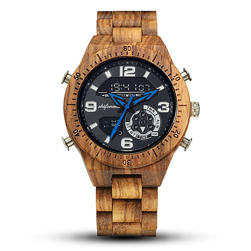 

Men's Sport Watch Digital Wood Large Dial Analog - Digital Fashion Wood - Black Brown Coffee