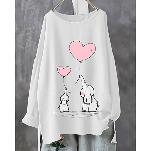 

Women's Blouse Shirt Cartoon Long Sleeve Round Neck Tops Cotton White Red Yellow