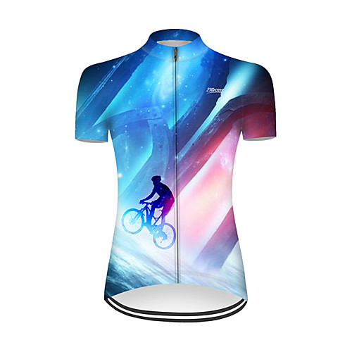 

21Grams Women's Short Sleeve Cycling Jersey Summer Nylon Polyester RedBlue Patchwork Gradient 3D Bike Jersey Top Mountain Bike MTB Road Bike Cycling Ultraviolet Resistant Quick Dry Breathable Sports