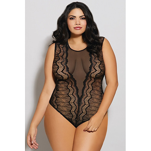 

Women's Lace Backless Cut Out Suits Nightwear Jacquard Solid Colored Black S M L