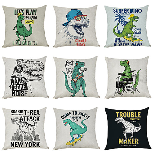 

9 pcs Linen Pillow Cover, Dinosaur JurassicCasual Modern Square Traditional Classic