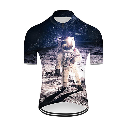 

21Grams Men's Short Sleeve Cycling Jersey Summer Nylon Polyester BlueWhite 3D Astronaut Bike Jersey Top Mountain Bike MTB Road Bike Cycling Ultraviolet Resistant Quick Dry Breathable Sports Clothing