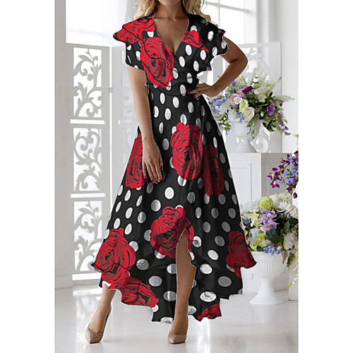 

Women's A-Line Dress Midi Dress - Short Sleeves Polka Dot Print Summer Casual Daily 2020 Black M L XL XXL XXXL