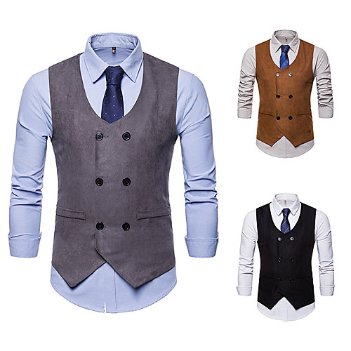 

Gentleman Kingsman Vintage Masquerade Vest Waistcoat Men's Slim Fit Double Breasted Costume Black / Camel / Gray Vintage Cosplay Event / Party Sleeveless