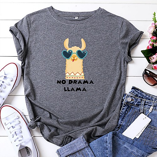 

Women's Cartoon T-shirt Daily Wine / White / Yellow / Blushing Pink / Army Green / Green / Light gray / Dark Gray