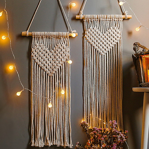 

Boho Hand Woven Macrame Wall Tapestry Bohemian Boho Art Decor Blanket Curtain Hanging Home Bedroom Living Room Decoration Nordic Handmade Tassel Cotton Heart