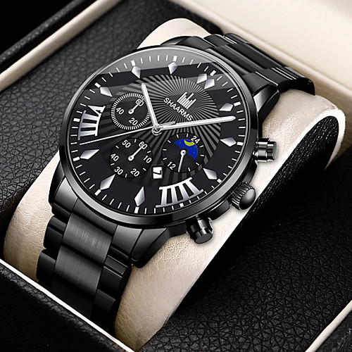 

Men's Steel Band Watches Quartz Modern Style Stylish Stainless Steel Blue / Silver Calendar / date / day Casual Watch Cool Analog Casual Big Face - Black / Silver BlackGloden WhiteGolden One Year
