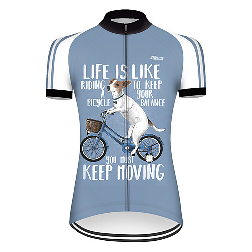 

21Grams Women's Short Sleeve Cycling Jersey Summer Nylon Polyester BlueWhite Dog Funny Animal Bike Jersey Top Mountain Bike MTB Road Bike Cycling Ultraviolet Resistant Quick Dry Breathable Sports