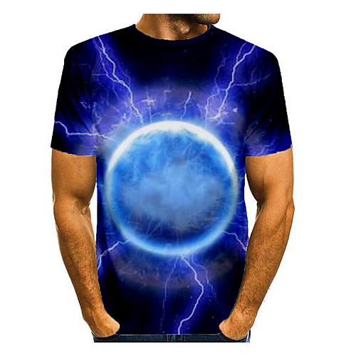 

Men's T shirt Shirt Galaxy Graphic Optical Illusion Print Short Sleeve Daily Tops Basic Round Neck Blue
