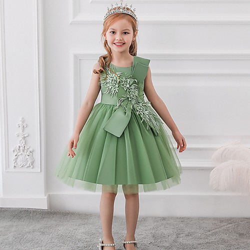 

Princess Knee Length Flower Girl Dresses Party Satin Sleeveless Jewel Neck with Bow(s)