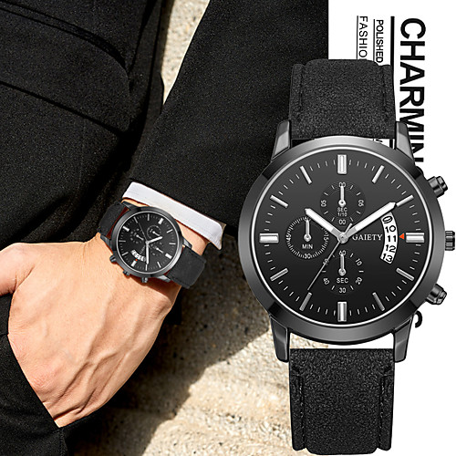 

Men's Dress Watch Quartz Formal Style Modern Style Leather Black / Blue / Brown Calendar / date / day Casual Watch Large Dial Analog Fashion Big Face - Black / Silver BlackGloden Black / Yellow One