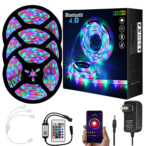 

15M (3x5M) App Intelligent Control Bluetooth Music Sync Flexible Led Strip Lights 2835 RGB SMD 540 LEDs IR 24 Key Bluetooth Controller with 12V 3A Adapter Kit