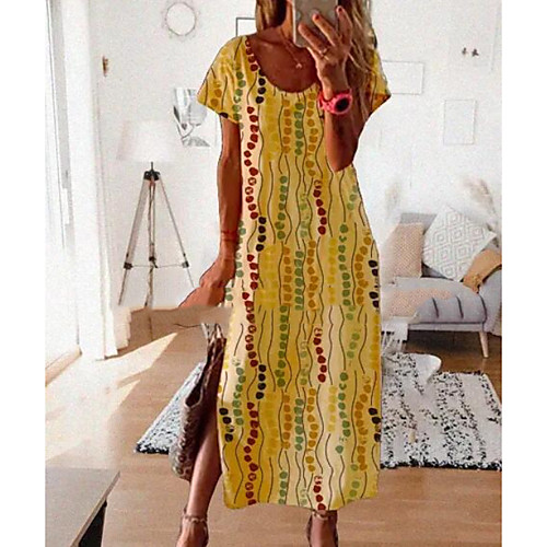 

Women's Shift Dress Midi Dress - Short Sleeves Geometric Summer Casual 2020 White Yellow S M L XL XXL XXXL