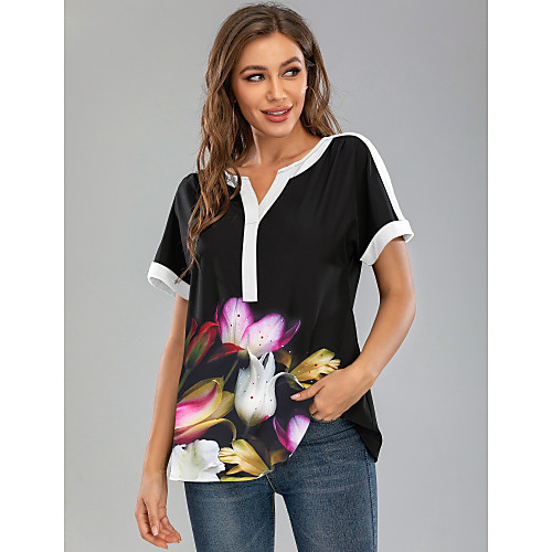 

Women's Floral Print Blouse Daily V Neck Black