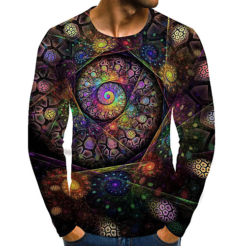 

Men's T shirt Graphic Optical Illusion Plus Size Print Long Sleeve Daily Tops Streetwear Exaggerated Rainbow