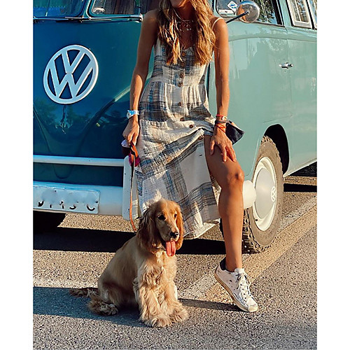 

Women's Strap Dress Knee Length Dress - Sleeveless Striped Summer Casual Chinoiserie 2020 Gray S M L XL