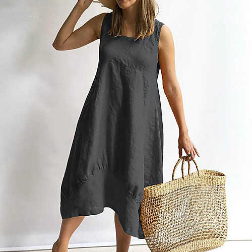 

Women's Shift Dress Midi Dress - Sleeveless Solid Color Summer Casual 2020 Wine Black Light gray Brown Navy Blue S M L XL XXL XXXL XXXXL XXXXXL