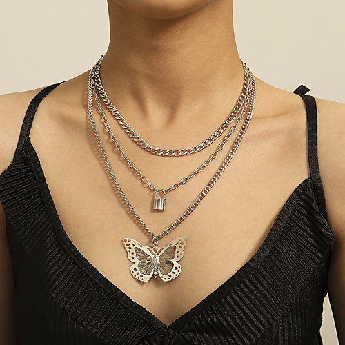 

Women's Necklace Stacking Stackable Butterfly Punk Chrome Iron Silver 47 cm Necklace Jewelry For Street