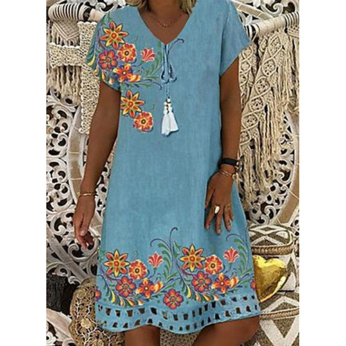 

Women's A-Line Dress Knee Length Dress - Short Sleeves Floral Summer Casual 2020 Blue S M L XL XXL XXXL XXXXL XXXXXL
