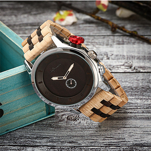 

Men's Dress Watch Quartz Wood 30 m Wooden Day Date Analog Fashion Cool - Black Yellow Brown One Year Battery Life