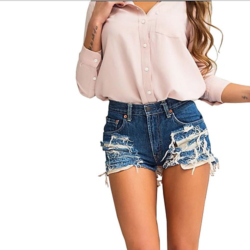 

Women's Basic Slim Denim Cotton Shorts Pants - Solid Colored Blue XS / S / M