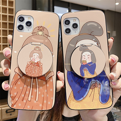 

Mirror Holder Tempered Glass Phone Case Cartoon Pattern for Apple iPhone Case 11 Pro Max X XR XS Max 8 Plus 7 Plus 6 Plus SE(2020) Curve Back Cover