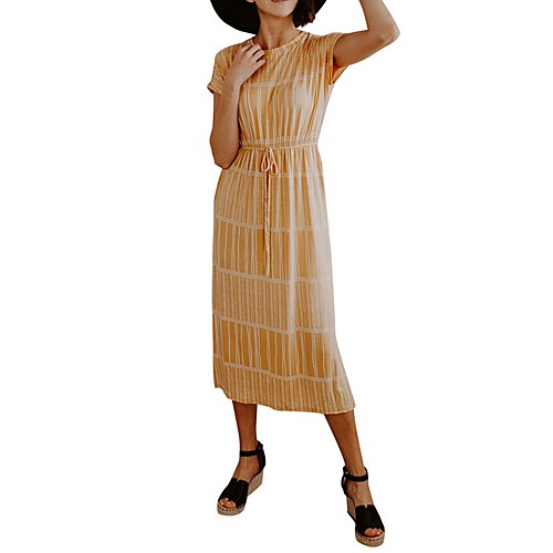 

Women's Shift Dress Midi Dress - Short Sleeves Geometric Summer Casual 2020 Blue Yellow S M L XL XXL