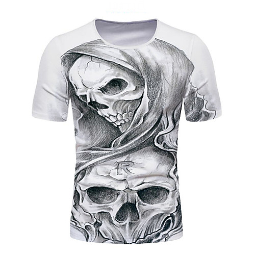 

Men's T shirt Shirt Graphic Optical Illusion Skull Print Short Sleeve Daily Tops Round Neck White