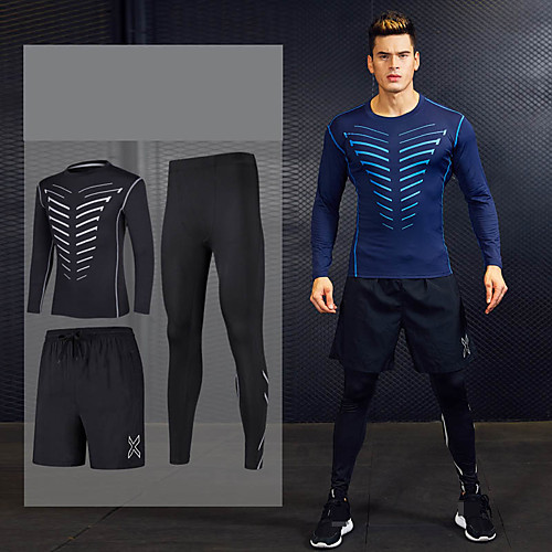 

Men's Tracksuit Activewear Set Workout Outfits Athletic Athleisure 3pcs Winter Long Sleeve Reflective Quick Dry Breathable Gym Workout Running Active Training Jogging Sportswear Skinny Sweatshirt