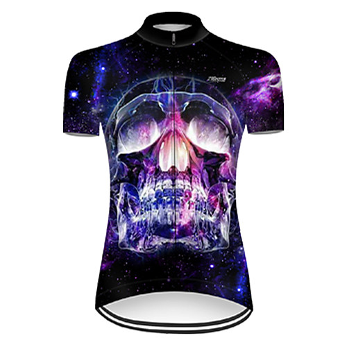 

21Grams Women's Short Sleeve Cycling Jersey Nylon Polyester Violet 3D Gradient Skull Bike Jersey Top Mountain Bike MTB Road Bike Cycling Breathable Quick Dry Ultraviolet Resistant Sports Clothing