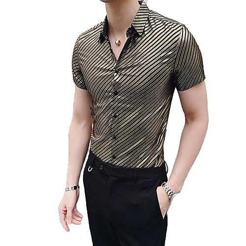 

Men's Striped Print Shirt Sexy Street chic Daily Going out Gold
