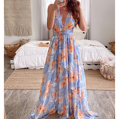 

Women's Sheath Dress Maxi long Dress - Sleeveless Floral Summer Elegant 2020 Blue S M L XL