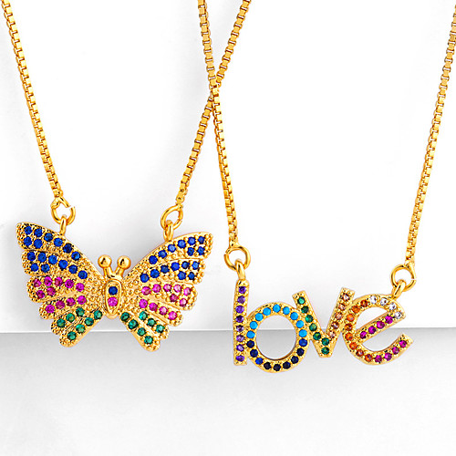 

Women's Pendant Necklace Necklace Long Necklace Butterfly LGBT Pride European Trendy Rock Fashion Copper Gold Plated 45 cm Necklace Jewelry For Prom Street Birthday Party Beach Festival