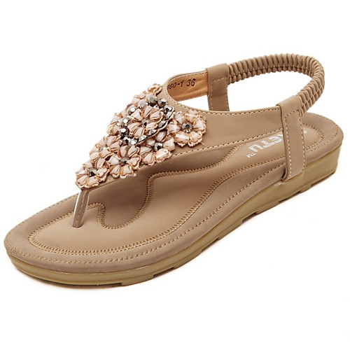 

Women's Sandals Summer Flat Heel Open Toe Boho Daily PU Black / Pink / Beige