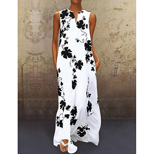 

Women's A Line Dress Maxi long Dress White Black Red Sleeveless Floral Summer V Neck Hot Casual 2021 S M L XL XXL 3XL 4XL 5XL