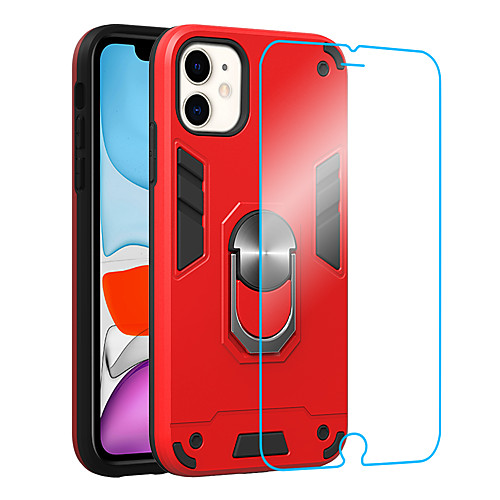 

TPU PC 2in1 Armor Case With A Free (HD)Tempered Glass Front Screen Protector For Apple iPhone 11 /11 Pro /11 Pro Max /SE 2020 Ring Holder Ultra-thin Frosted