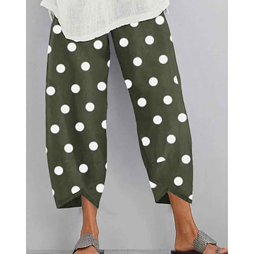 

Women's Basic Daily Loose Chinos Pants - Polka Dot Drawstring Black Army Green S / M / L