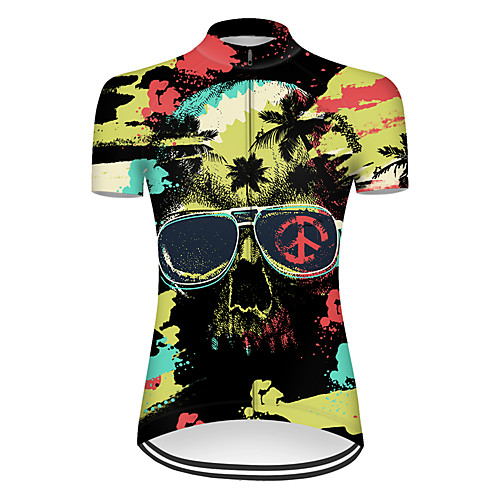 

21Grams Women's Short Sleeve Cycling Jersey Summer Nylon Polyester Black / Yellow Sugar Skull Skull Peace & Love Bike Jersey Top Mountain Bike MTB Road Bike Cycling Ultraviolet Resistant Quick Dry