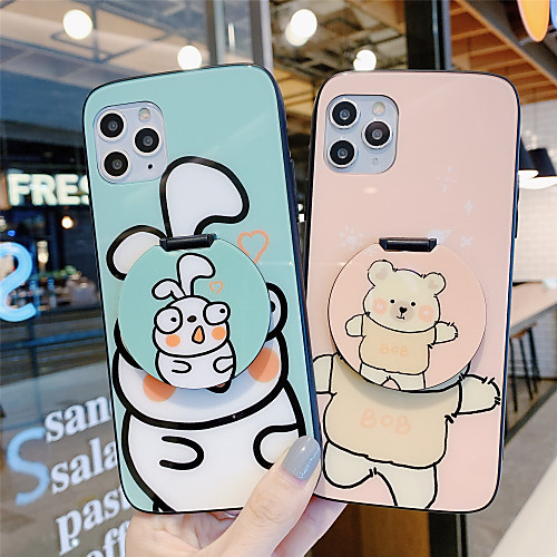 

Mirror Holder Tempered Glass Phone Case Cartoon Pattern for Apple iPhone Case 11 Pro Max X XR XS Max 8 Plus 7 Plus 6 Plus SE(2020) Curve Back Cover