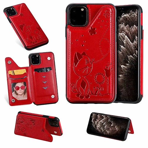 

Case For Apple iPhone SE 2020 / 11 / iPhone 11 Pro / iPhone 11 Pro Max Card Holder / with Stand Back Cover Cat PU Leather for iPhone X / XR / XS / XS Max / 7Plus / 8 Plus / 7 / 8