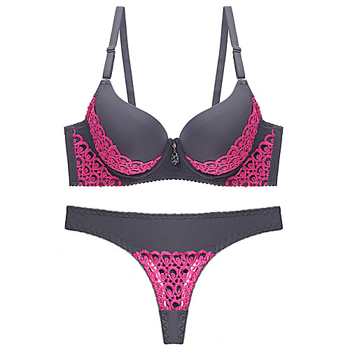 

Women's Bra & Panty Set Push-up Lace Bras Underwire Bra 3/4 Cup Sexy Gray