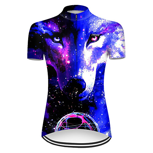 

21Grams Women's Short Sleeve Cycling Jersey Nylon Polyester Black / Blue Gradient Animal Wolf Bike Jersey Top Mountain Bike MTB Road Bike Cycling Breathable Quick Dry Ultraviolet Resistant Sports