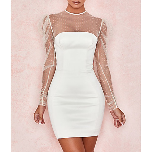

Women's Sheath Dress Short Mini Dress - Long Sleeve Solid Color Summer Elegant Sexy 2020 White S M L XL XXL